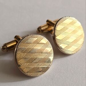 Vintage cuff links crisscross circle gold tone cufflinks criss cross